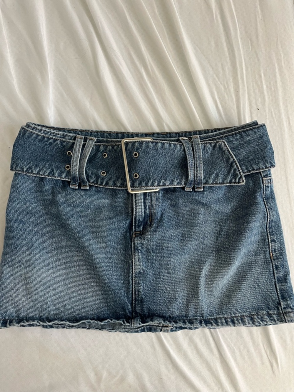 Garage Denim Mini Skirt with Belt in Blue